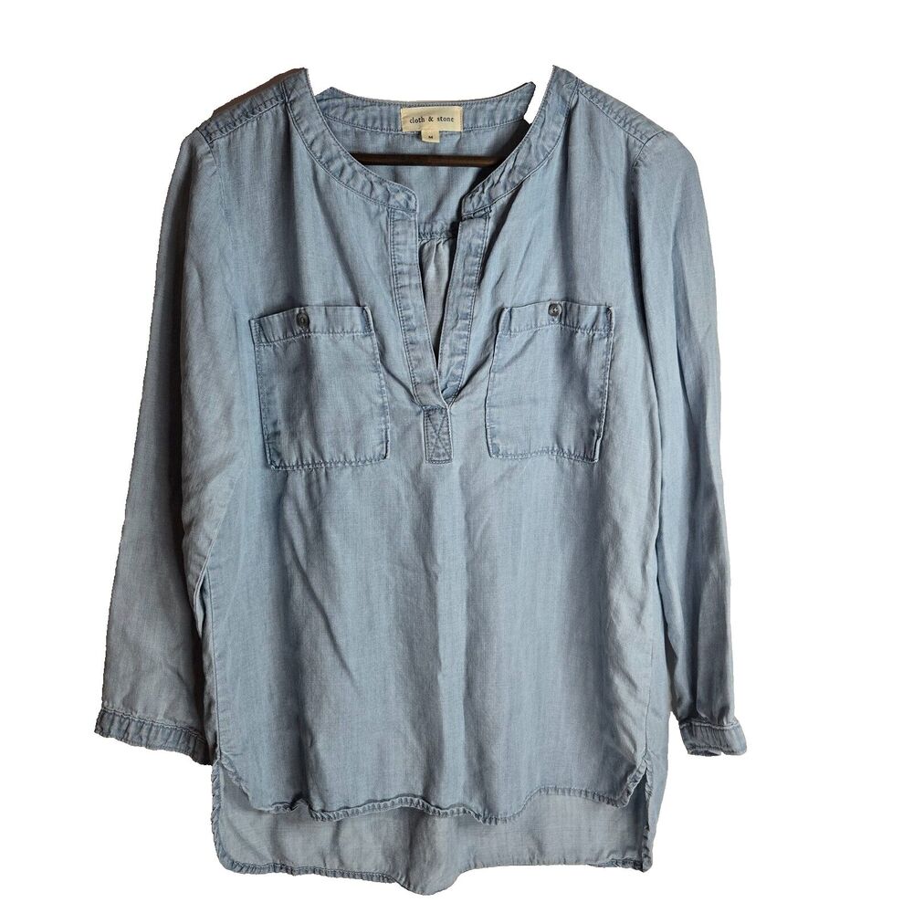 Cloth & Stone Blue Tencel Chambray Pullover Blouse Womens Medium
